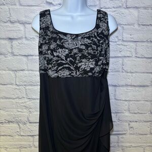 Alex Evenings Women's Empire Waist Dress with Side Ruched Skirt 16W Sequins